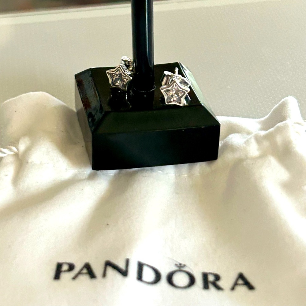 Pandora Star Earrings -Cubic, Zirconia Stone 925 Sterling Silver, Post Earrings
